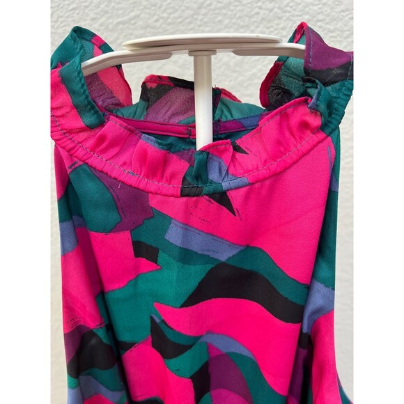 Nine West Size Large NWT Pink Green Flowy Halter Neck Tank Top Blouse Shirt - Picture 6 of 6